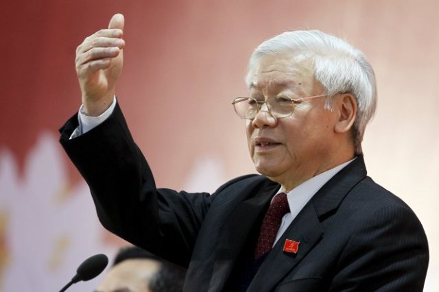 Newly re-elected Vietnam Communist Party Secretary General Nguyen Phu Trong speaks during a press conference after the closing ceremony of the 12th National Congress of Vietnam's Communist Party (VCP), in Hanoi, Vietnam, January 28, 2016. REUTERS/Luong Thai Linh/Pool